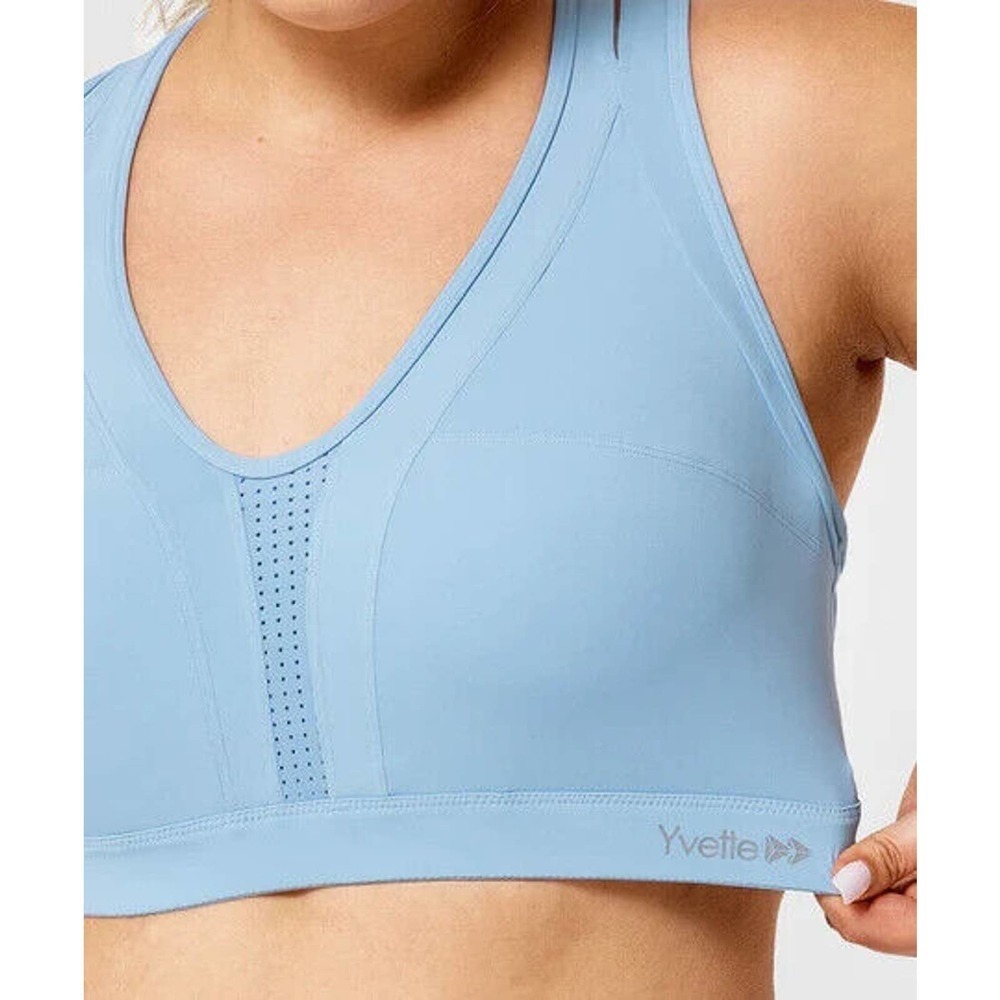 ✨2/$20 Yvette Power Cross Back Padded Sports Bra Light Blue Size Medium 6 H14336 - Picture 7 of 16